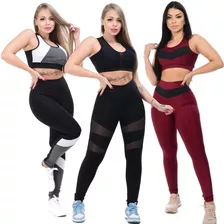 Kit 3 Conjunto Feminino Fitness Leg Cropped C/bojo Academia 