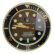 Relógio De Parede Sem Barulho Inox Submariner Dourado/preto