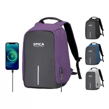 Mochila Antirrobo Impermeable Spica Notebook Usb Anticorte Color Violeta Oscuro