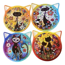 Set 4 Posavasos Ceramica Diseño Gatitos