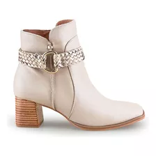 Bota Dina Mirtz Em Couro Trança 27339 27339 Creme / Dourado