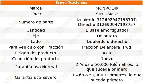 (1) Base Amortiguador Del Der O Izq Passat V6 2.8l 93/97 Foto 2