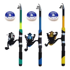 Kit 3 Varas De Pesca Com Molinete Ultra Light Cores Diversas