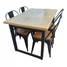 Juego Comedor - Tolix- Mesa + 4 Sillas Eames Madera 