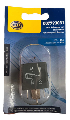 Mini Relay Resistencia Hella 12v 50a 4 Terminales 007793031 Foto 2