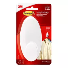 Percha Para Ropa Command, Grande, Blanca, 1 Percha, 2 Tiras,