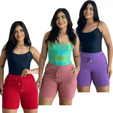 Kit 3 Shorts Crepe Feminino Confortável C/ Bolso Luxo Oferta