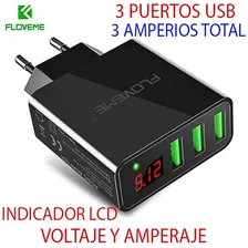 Cargador Original Certificado Floveme 3usb 3amp Lcd 100-240v