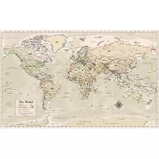 Mapa Mundial Laminado De Estilo Antiguo, 18 X 29 , Map...