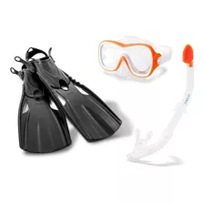 Kit Snorkel Infantil Aletas, Googles Y Tubo De Buceo Intex