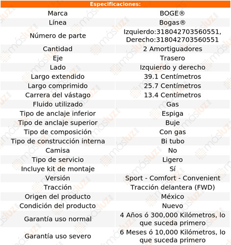 Kit 2 Amortiguadores Gas Tras Almera L4 1.8l 01/05 Boge Foto 2