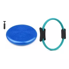 Kit Disco De Equilíbrio C/bomba E Arco Anel De Pilates Cor Azul