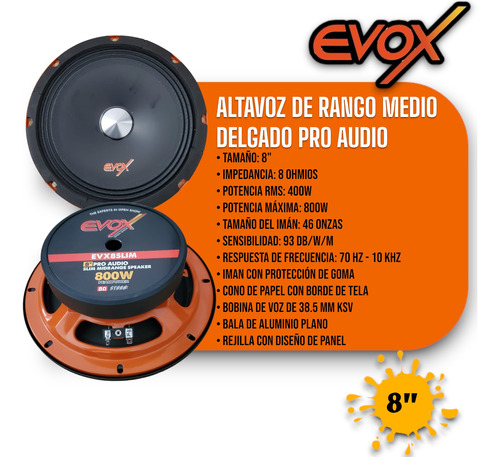 Medio Rango Evox Evx8slim Delgado De 8 Audio Profesional Col Foto 3