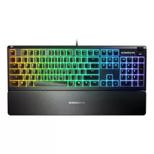 Teclado Gamer Steelseries Apex 3 Qwerty Steelseries Whisper-quiet Switch Inglés Us Color Negro Con Luz Rgb