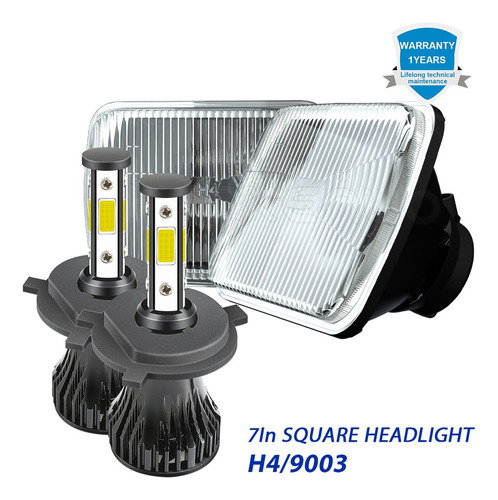 Carcasa De Faros Cuadrados De 7 Pulgadas + 9003/h4 Led Faros