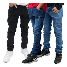  Kit 3 Calças Jeans Infantil Juvenil Masculina Com Regulagem