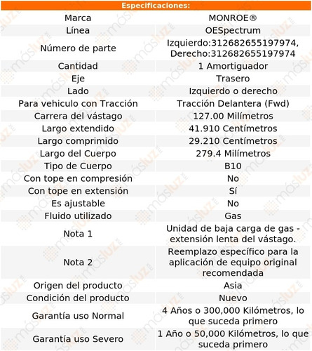 (1) Amortiguador Tra Oespectrum Gas Der O Izq Vibe Fwd 03/08 Foto 2