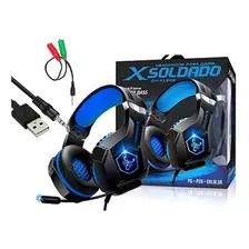 Headphone Gamer Scorpion Microfone Articulado Azul Led Rgb