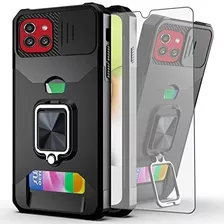 Funda Para Samsung A03 Porta Tarjeta/ Anillo+ Vidrio / Negro