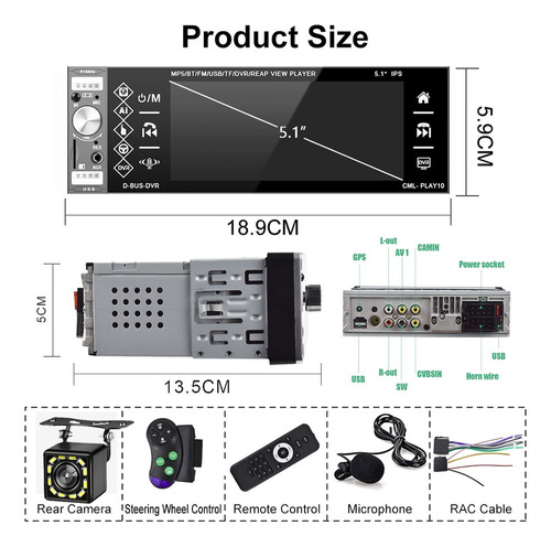 1 Din 5.1 ips Car Mp5 Radio Subwoof Fm Rds Con Voz Ai Foto 7