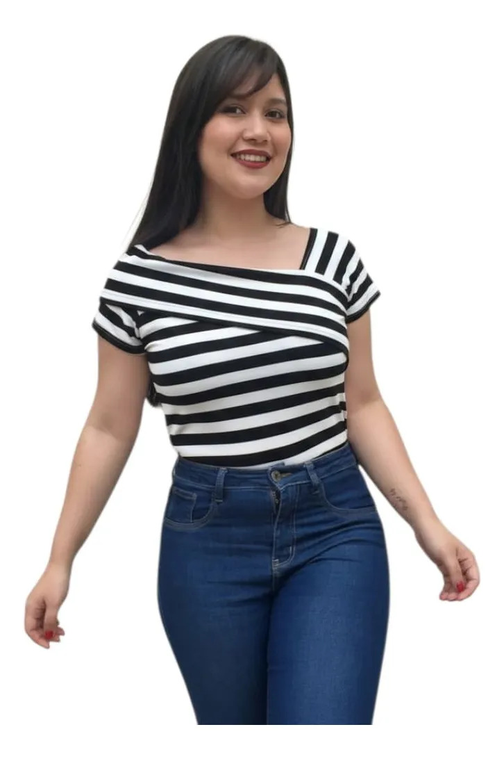 Remera Manga Corta Cuello Bote O Straples Lisa O Estampada
