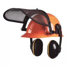 Kit Para Proteção Roçador C/capacete Viseira Abafador Camper Cor Laranja