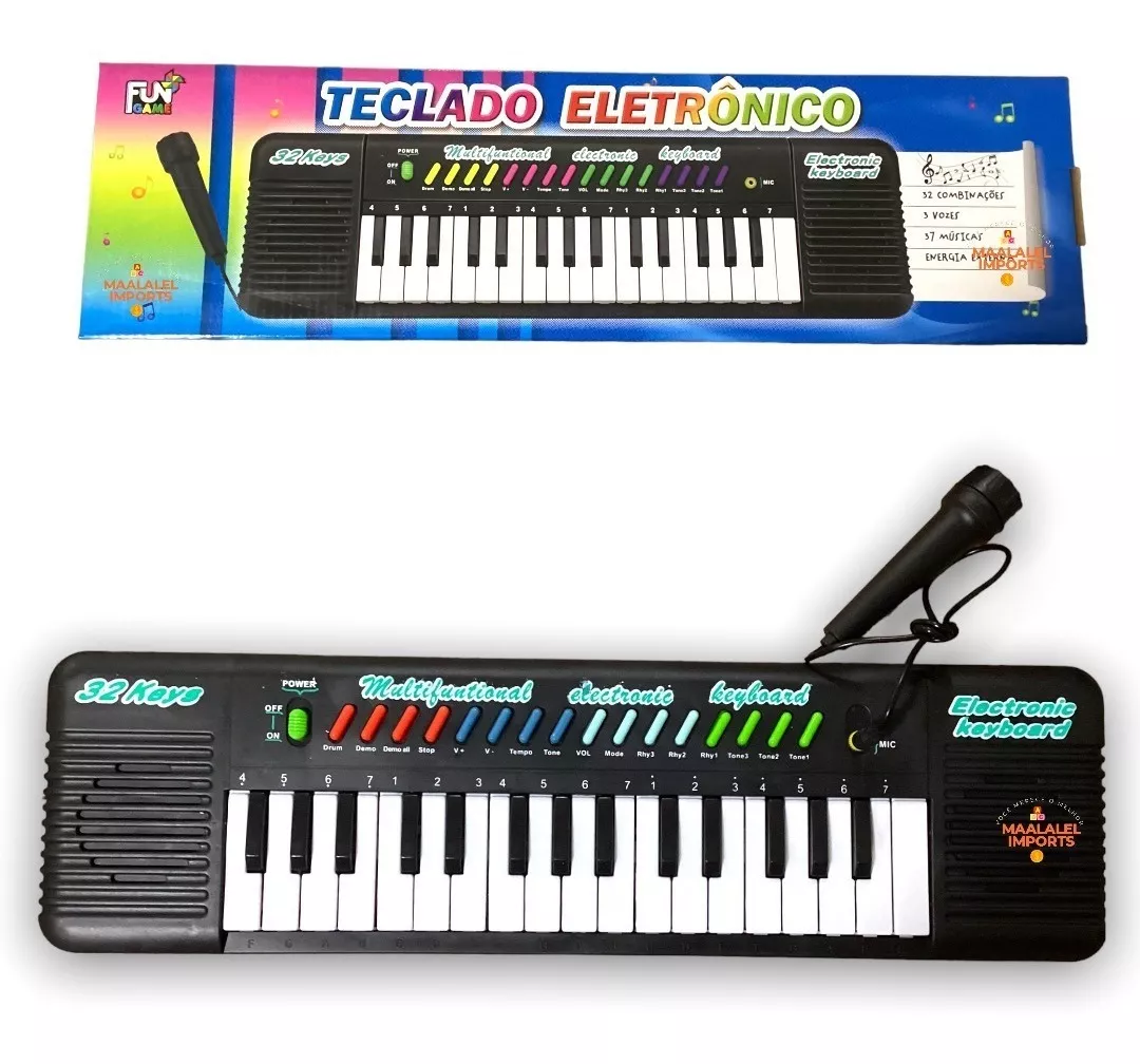 Piano Teclado Musical Infantil Eletrônico Karaoke Microfone