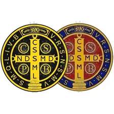 2 Adesivos Medalha De São Bento Preto Amarelo E Tradic 10cm