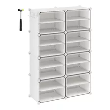 Songmics Mueble Zapatero Plástico, 8 Compartimentos, Zapatero Modular, Estantería Modular De Plástico, 30 X 40 X 30 Cm Cada Cubo, Con Puerta, Marco De Acero, Paneles De Plástico, Blanco Lpc034w01