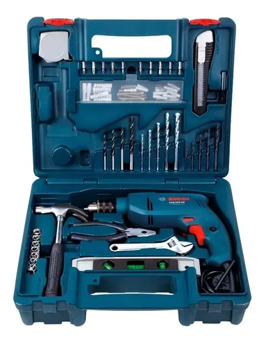 Taladro Percutor Electrico Bosch Gsb 550re Kit 101pz Maleta Dgm Azul