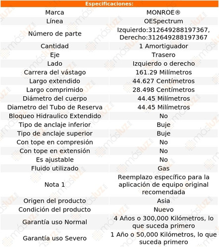 (1) Amortiguador Tra Oespectrum Gas Der O Izq Zephyr 06 Foto 2