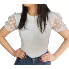 Blusa Blusinha Tricô E Lã Manga Princesa Bufante Tule Moda 