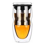 Btat- Double Wall Glass Tea Cup With Stainless Steel Infuse