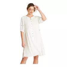 Vestido Macramé Manga Corta - Blanco