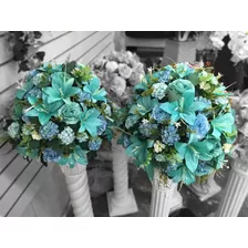 2x Arranjo De Mesa Para Festas Casamento Azul Tiffany