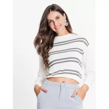 Blusa Feminina Manga Longa Em Visco Tricot Rovitex Bege