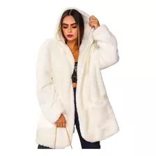 Casaco Sobretudo Teddy Feminino Moda Inverno Com Touca