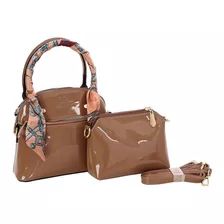 Kit Feminino Luxo Bolsa Mini Tote Lenço + Transversal Verniz