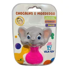 Mordedor Chocalho Vila Toy Elefante Rosa Barulho Suave Bebe