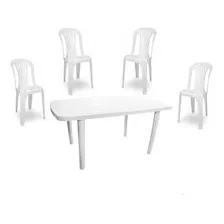 Kit Com Mesa Retangular Plástica E 4 Cadeiras Branca Bar 