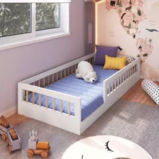 Cama De Chão Montessoriana Para Solteiro Com Colchão Branca