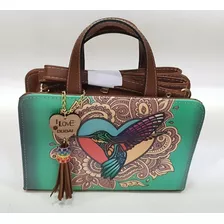 Linda Bolsa De Piel Natural Hecha Artesanal Pintada A Mano