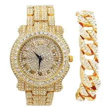 Bling-ed Out Round Reloj De Lujo Para Hombre Con Pulsera Cub