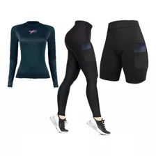 Kit Camisa Bermuda E Calça De Ciclismo Cós Alto E Forro D90