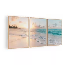 Cuadro Mural Triptico Paisaje Playa 126x60 Mdf