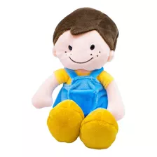 Boneco De Pano Sorridente Roupa Azul 29cm - Roupa Removível!