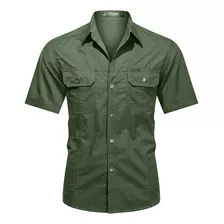 Camisa Militar Masculina Plus Size De Manga Curta