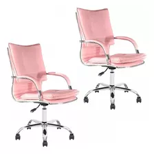 Kit 2 Cadeiras De Escritório Steven Em Aço Cromado Rosa