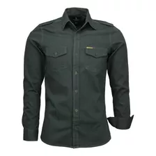 Camisa Estilo Militar Varias Cores Com 2 Bolsos Em Brim