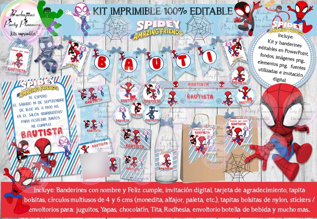 Kit Imprimible Candy Bar Spidey Y Sus Amigos 100% Editable